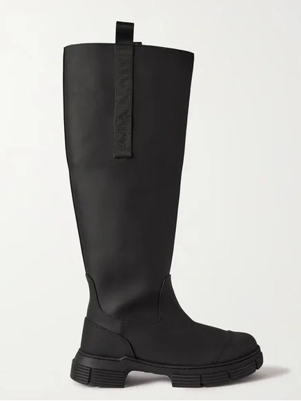 Ganni Fur Lined Rubber Knee High Black Boots 7